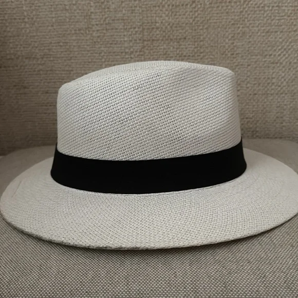 White Fedora Hat with Black Band - Picture 2 of 4